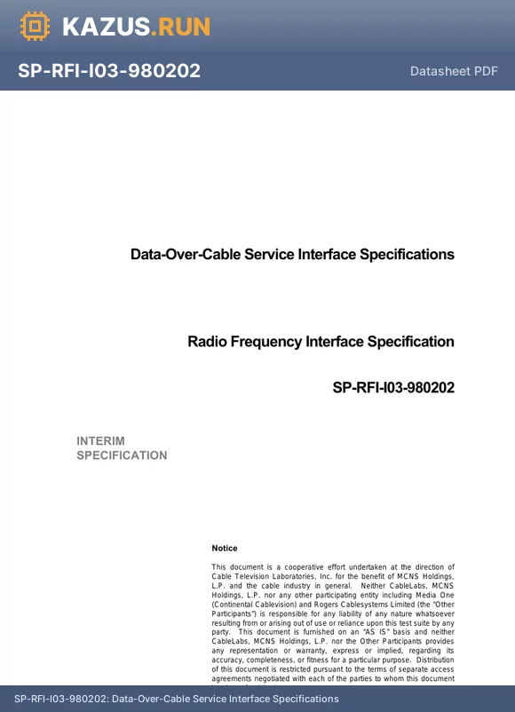 SP-RFI-I03-980202 datasheet - Data-Over-Cable Service Interface Specifications