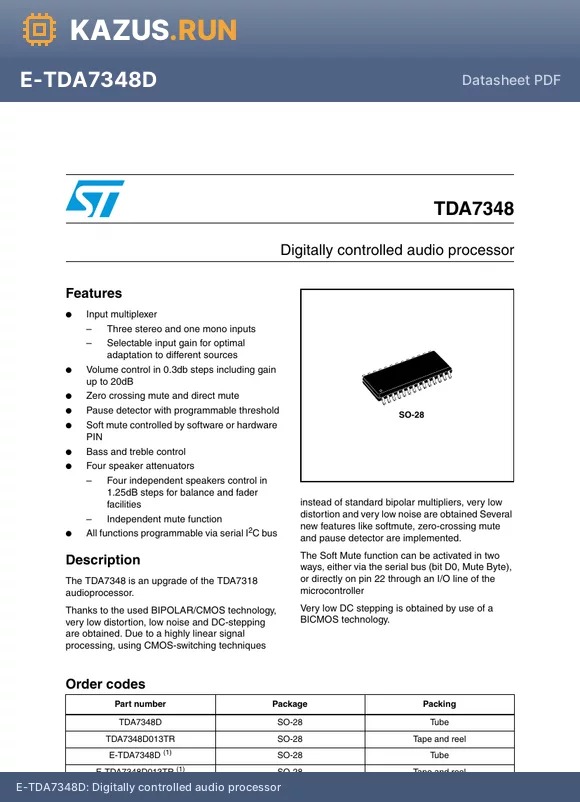 TDA7348 datasheet - Digitally controlled audio processor