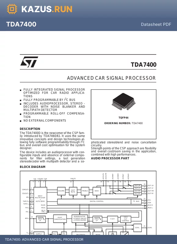 TDA7400 datasheet - ADVANCED CAR SIGNAL PROCESSOR