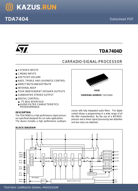 TDA7404D datasheet - CARRADIO-SIGNAL-PROCESSOR