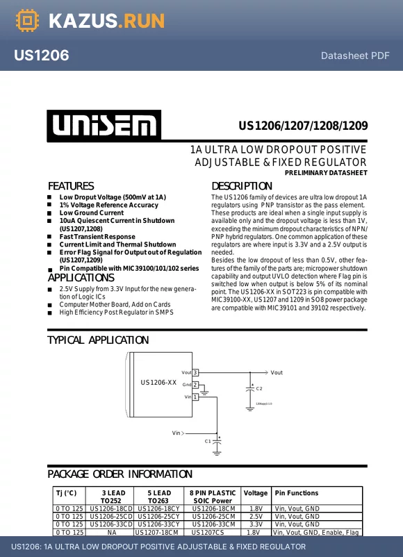 US1209CS datasheet - 1A ULTRA LOW DROPOUT POSITIVE ADJUSTABLE & FIXED REGULATOR
