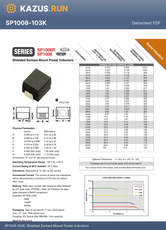 SP1008-182K datasheet - Shielded Surface Mount Power Inductors