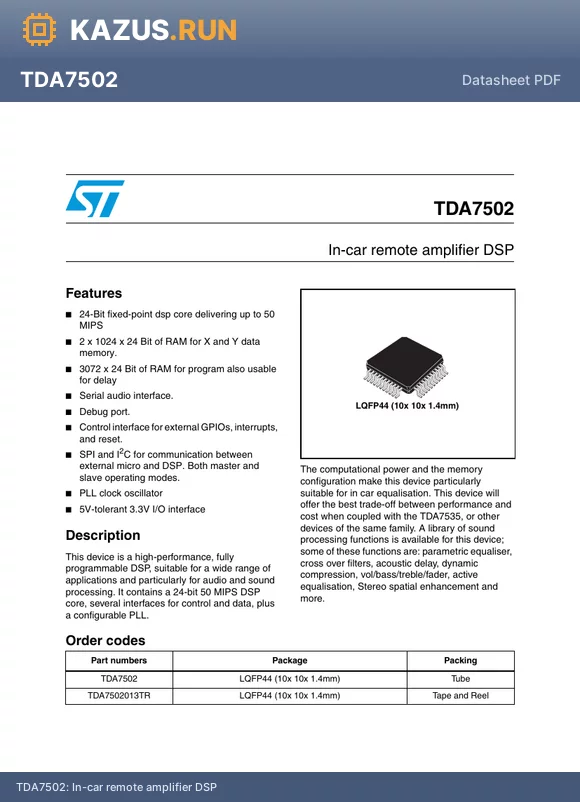 TDA7502_06 datasheet - In-car remote amplifier DSP