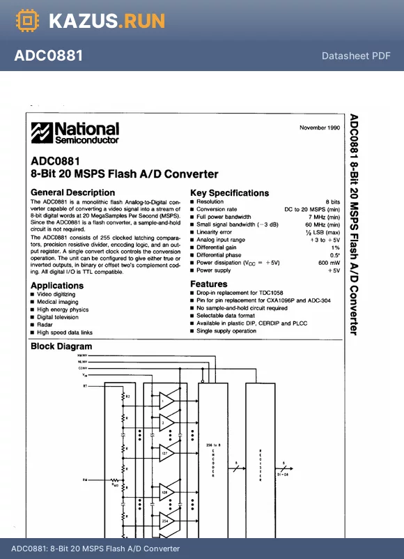 TDC1058R3C datasheet - 8-Bit 20 MSPS Flash A/D Converter
