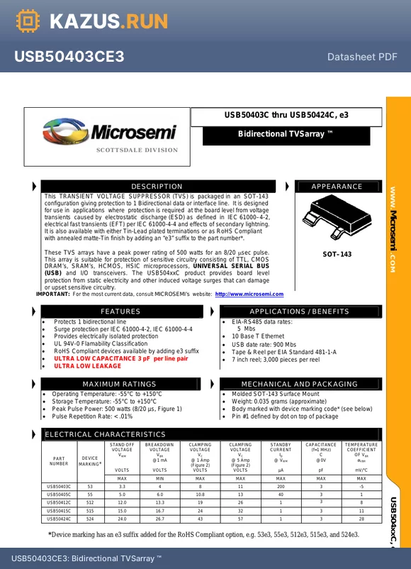 USB50424C datasheet - Bidirectional TVSarray 