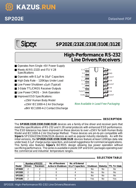 SP312ECT datasheet - High-Performance RS-232 Line Drivers/Receivers