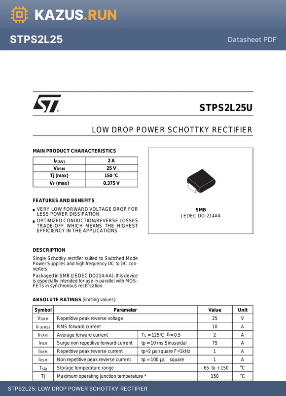 STPS2L25U datasheet - LOW DROP POWER SCHOTTKY RECTIFIER
