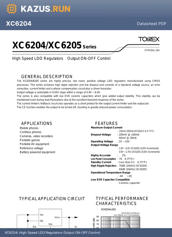 XC6204F482MR datasheet - High Speed LDO Regulators Output ON-OFF Control