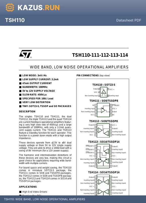 TSH113IPT datasheet - WIDE BAND, LOW NOISE OPERATIONAL AMPLIFIERS
