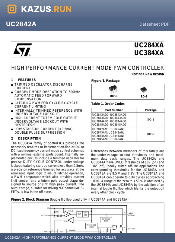 UC2843A datasheet - HIGH PERFORMANCE CURRENT MODE PWM CONTROLLER