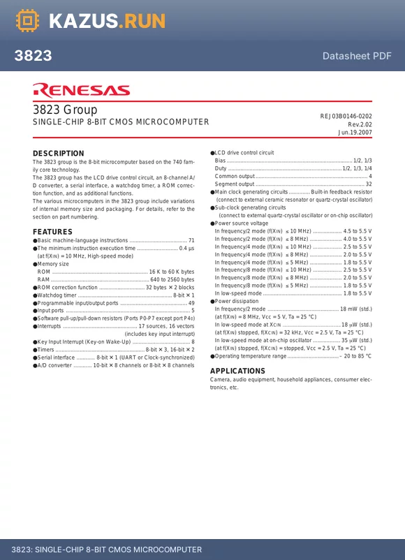 M3823AG4-XXXHP datasheet - SINGLE-CHIP 8-BIT CMOS MICROCOMPUTER