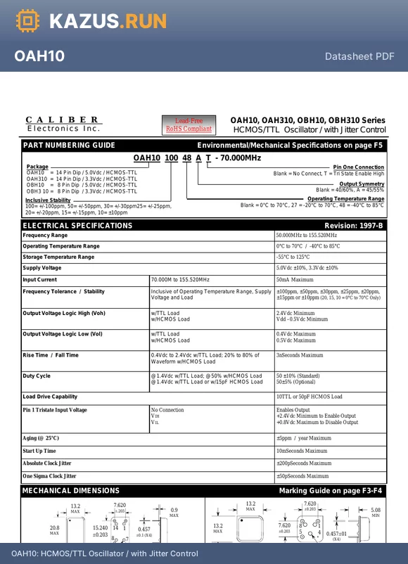 OAH31025 datasheet - HCMOS/TTL Oscillator / with Jitter Control