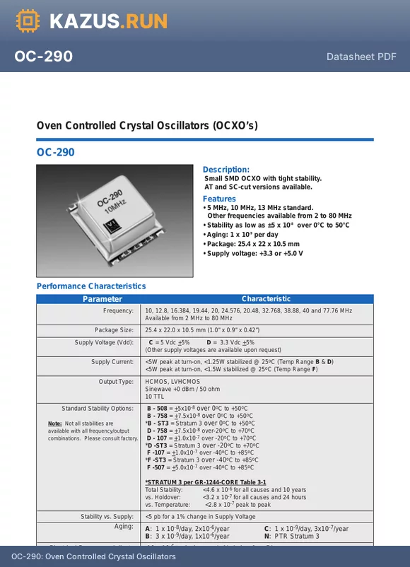 OC-290-DAF-507NF-10.0 datasheet - Oven Controlled Crystal Oscillators