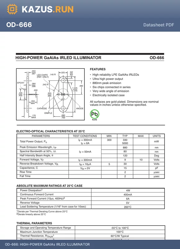 OD-666 datasheet - HIGH-POWER GaAlAs IRLED ILLUMINATOR