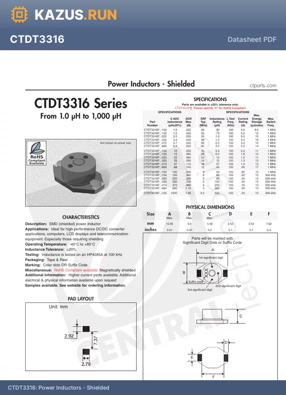 CTDT3316PF-684 datasheet - Power Inductors - Shielded