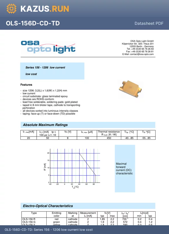 OLS-156Y-X-T datasheet - Series 156 - 1206 low current low cost