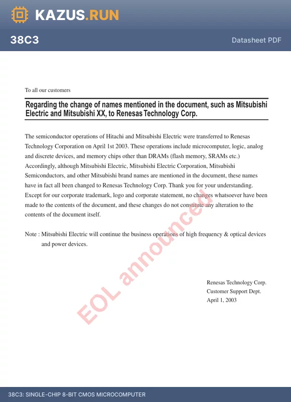 M38C35M3A datasheet - SINGLE-CHIP 8-BIT CMOS MICROCOMPUTER
