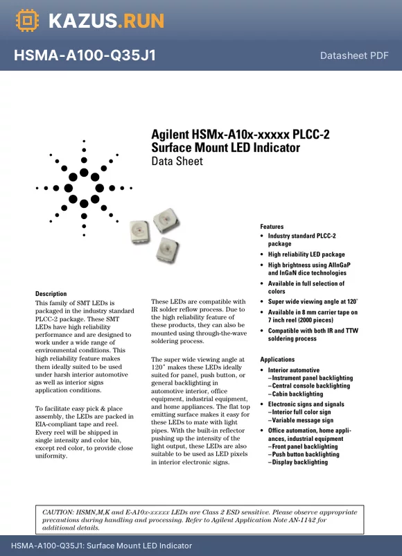 HSMD-A100-J00J1 datasheet - Surface Mount LED Indicator