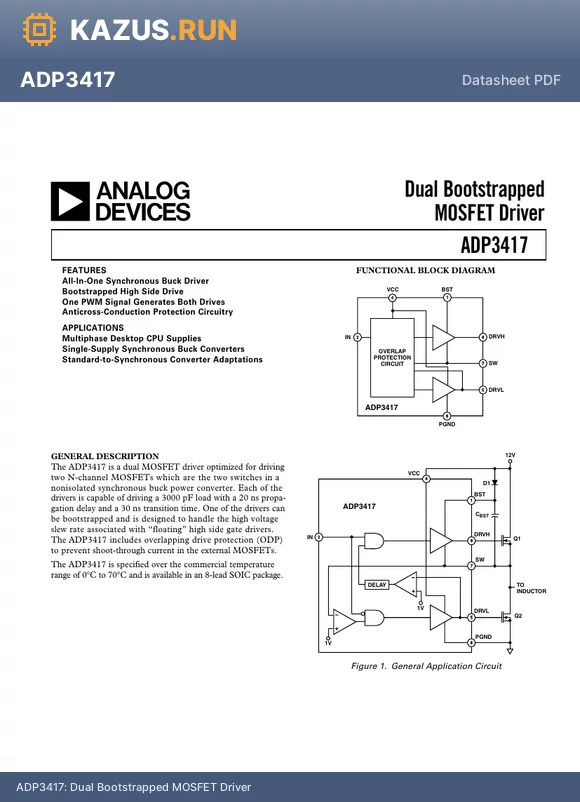 ADP3417JR datasheet - Dual Bootstrapped MOSFET Driver
