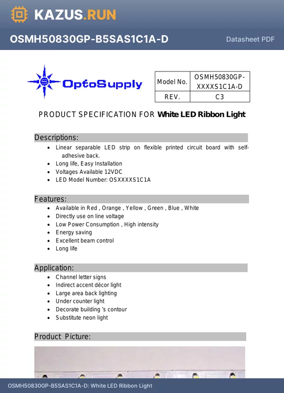OSMH50830GP-K5SLS1C1A-D datasheet - White LED Ribbon Light