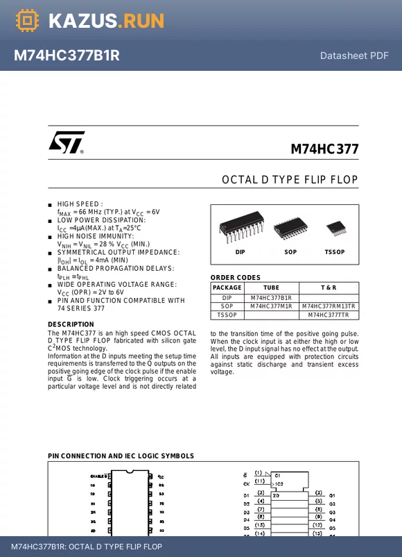 M74HC377 datasheet - OCTAL D TYPE FLIP FLOP