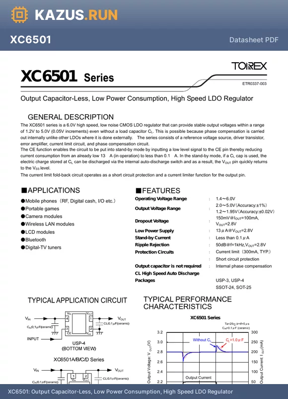XC6501P461GL datasheet - Output Capacitor-Less, Low Power Consumption, High Speed LDO Regulator