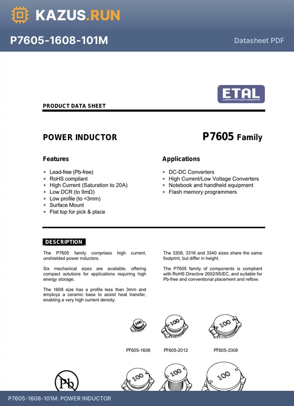 P7605-3316-1R0M datasheet - POWER INDUCTOR
