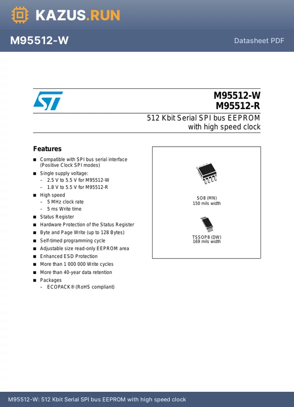 M95512-R datasheet - 512 Kbit Serial SPI bus EEPROM with high speed clock