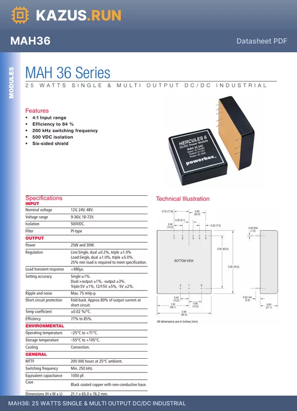 MAH36033 datasheet - 25 WATTS SINGLE & MULTI OUTPUT DC/DC INDUSTRIAL