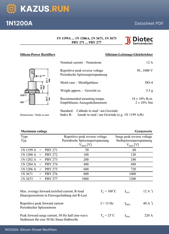 PBY274 datasheet - Silicon-Power Rectifiers