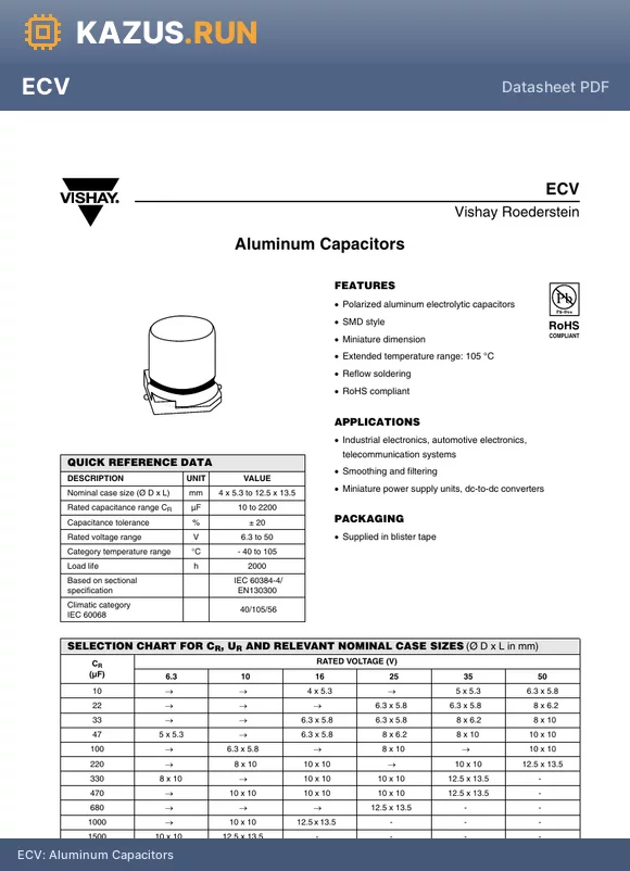 MALSECV00AG347EARK datasheet - Aluminum Capacitors