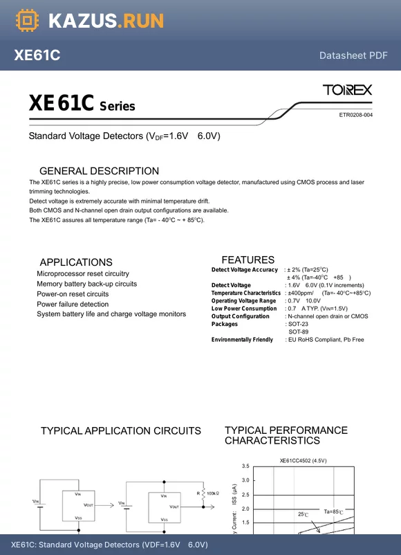 XE61CC1602PR datasheet - Standard Voltage Detectors (VDF=1.6V6.0V)