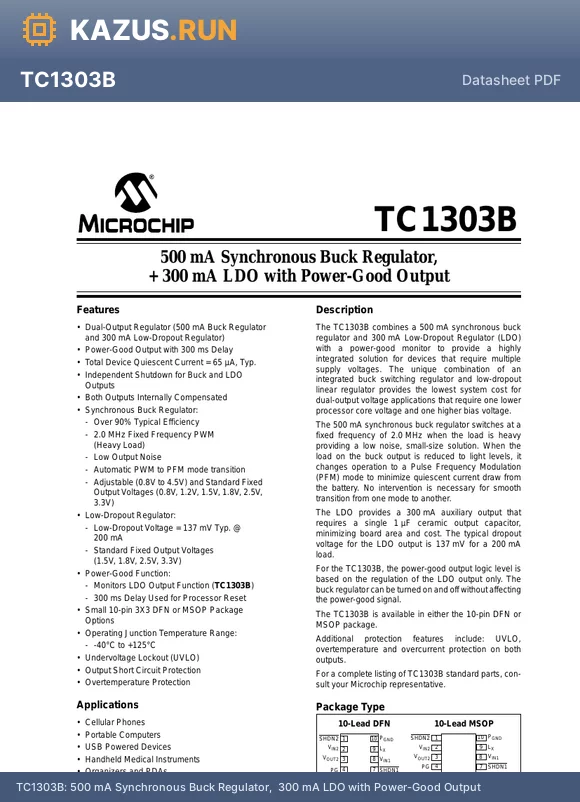 TC1303B-AN3EMF datasheet - 500 mA Synchronous Buck Regulator,  300 mA LDO with Power-Good Output