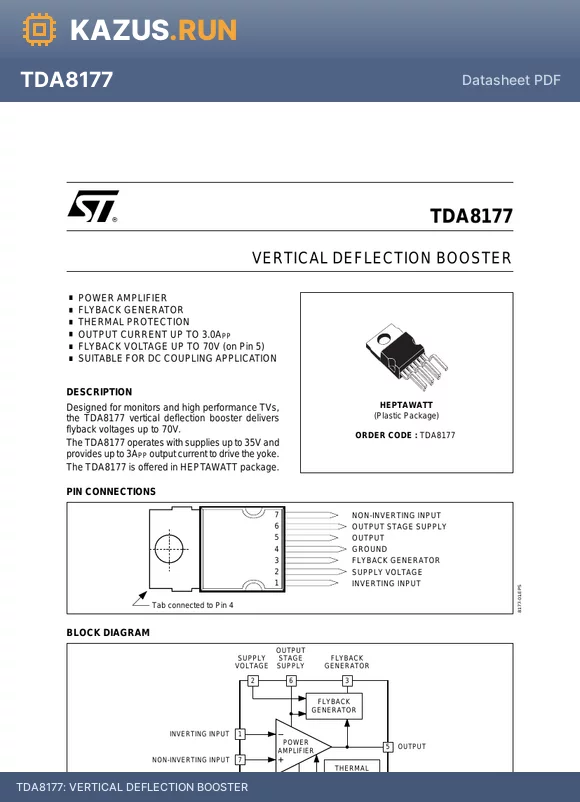 TDA8177 datasheet - VERTICAL DEFLECTION BOOSTER