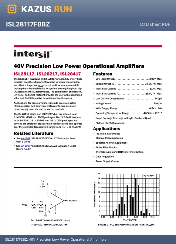 ISL28117FBZ datasheet - 40V Precision Low Power Operational Amplifiers