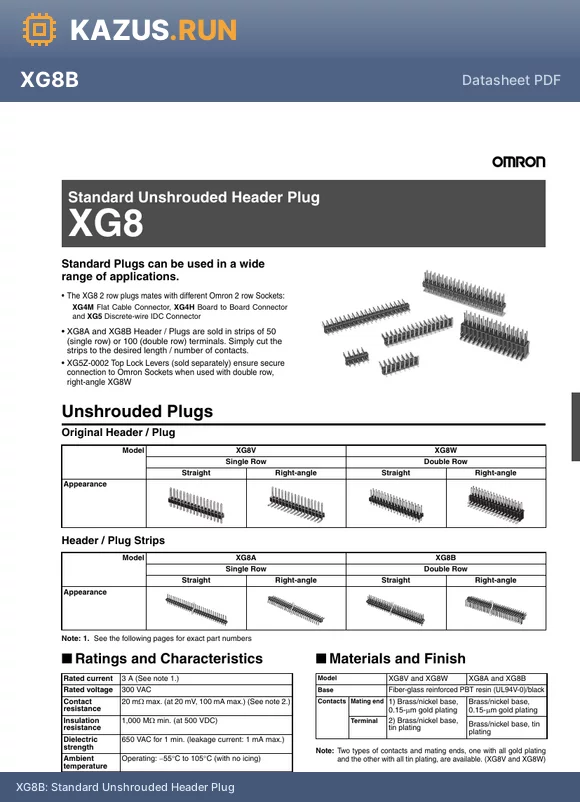 XG8W-4041 datasheet - Standard Unshrouded Header Plug
