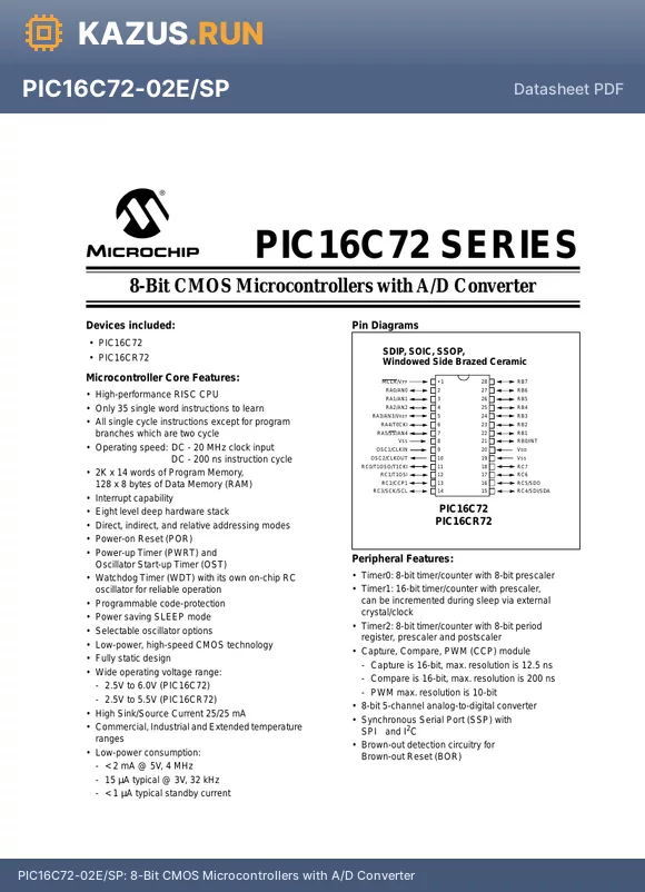 PIC16LCR72T-04/SS datasheet - 8-Bit CMOS Microcontrollers with A/D Converter
