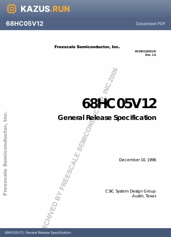 MC68HC05V12CFN datasheet - General Release Specification
