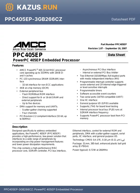 PPC405EP datasheet - PowerPC 405EP Embedded Processor