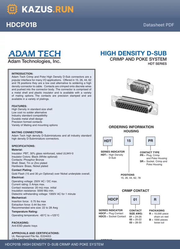 HDT44PR datasheet - HIGH DENSITY D-SUB CRIMP AND POKE SYSTEM
