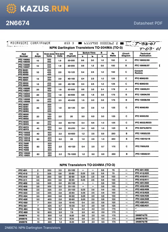 PTC6683 datasheet - NPN Darlington Transistors