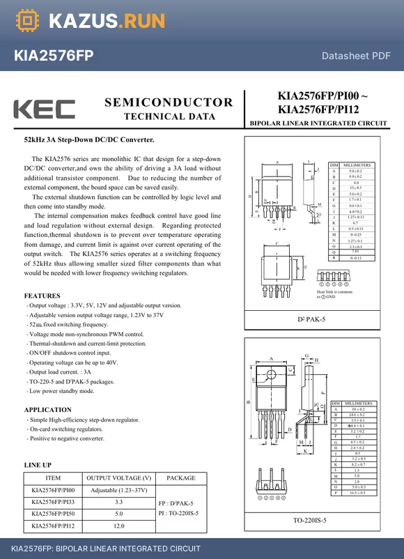 KIA2576FP/PI50 datasheet - BIPOLAR LINEAR INTEGRATED CIRCUIT