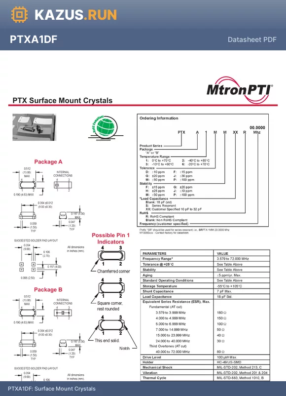 PTXA3JJ datasheet - Surface Mount Crystals