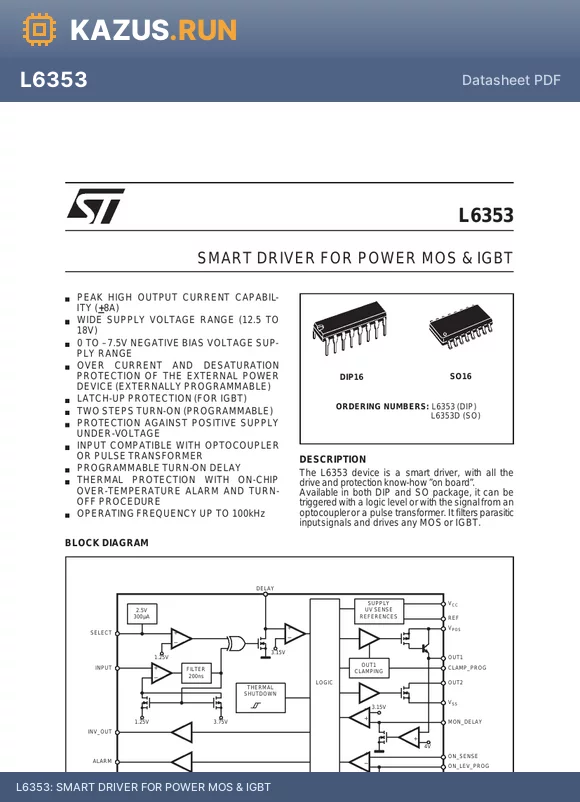 L6353D datasheet - SMART DRIVER FOR POWER MOS & IGBT