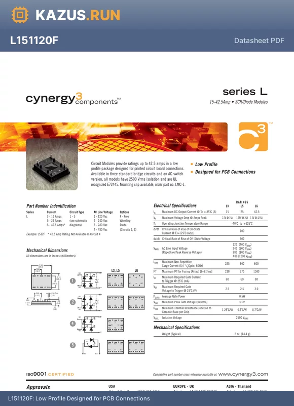 L65280F datasheet - Low Profile Designed for PCB Connections