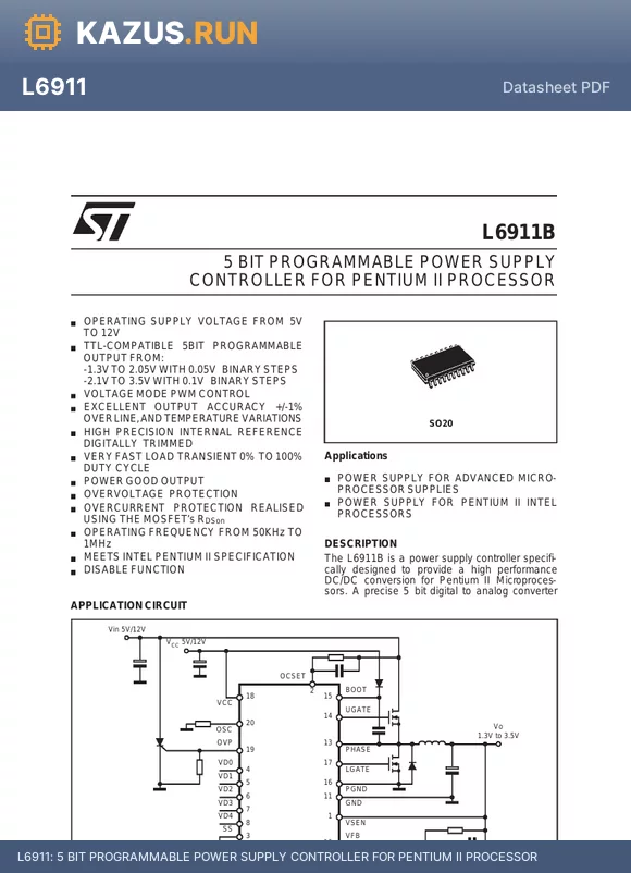 L6911 datasheet - 5 BIT PROGRAMMABLE POWER SUPPLY CONTROLLER FOR PENTIUM II PROCESSOR