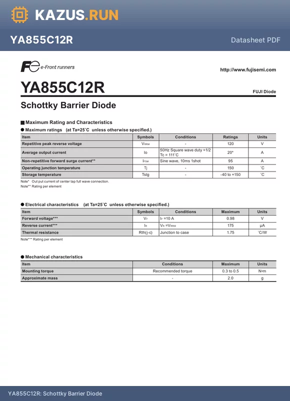 YA855C12R datasheet - Schottky Barrier Diode