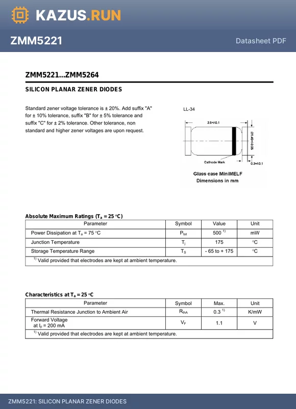 ZMM5259 datasheet - SILICON PLANAR ZENER DIODES