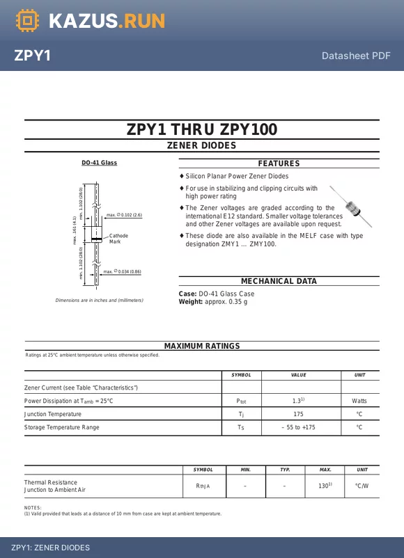 ZPY8.2 datasheet - ZENER DIODES