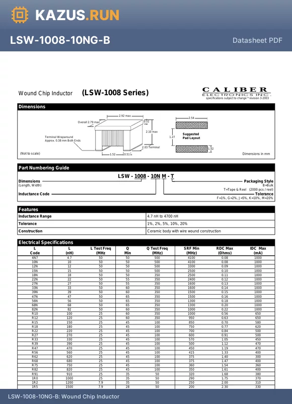 LSW-1008-R82K-T datasheet - Wound Chip Inductor